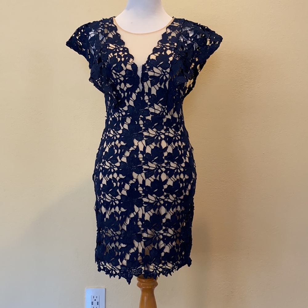 Soiéblue Blue Lace Line Mesh Dress Size Small
